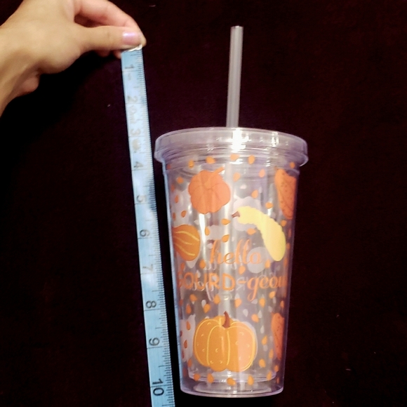 SOLD!! Fall Autumn Themed Cold Drink Tumbler w/ Lid & Reusable Straw - Picture 7 of 9